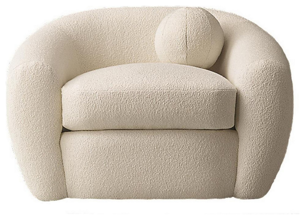 45 quotSwivel Accent Chair  Double Layer Seat  Curved Back  White Fabric   Transitional   Armchairs And Accent Chairs   by VirVentures  Houzz