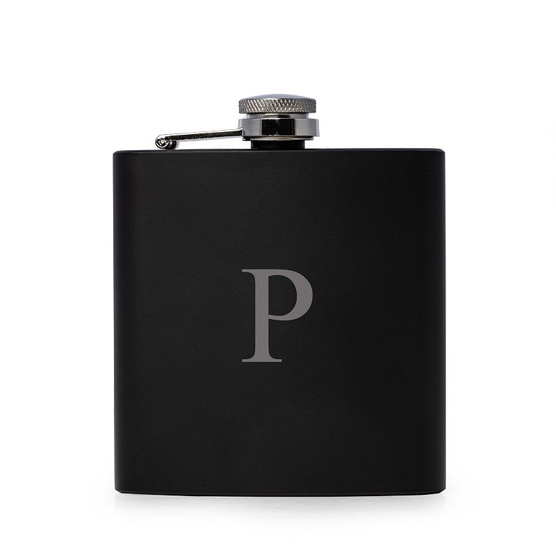 Vincent Initial Monogrammed Black Flask