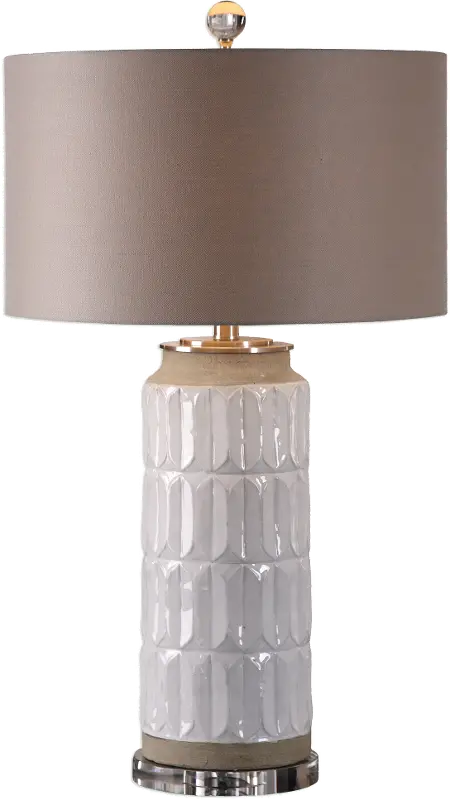 White Glaze Embossed Ceramic Table Lamp