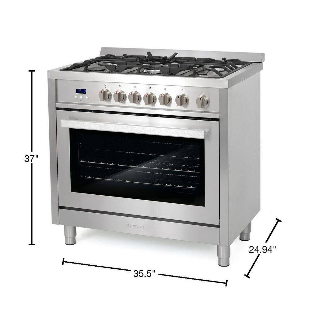 Cosmo 36 in. 3.8 cu. ft. Single Oven Gas Range with 5 Burner Cooktop and Heavy Duty Cast Iron Grates in Stainless Steel COS-965AGFC