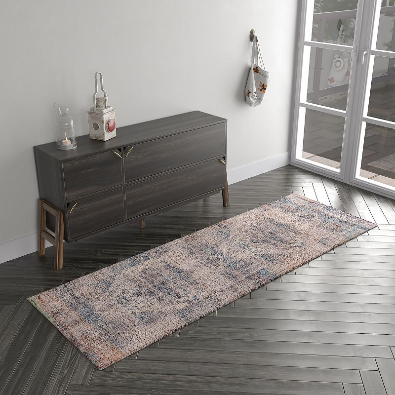 Merrick Lane 2' x 6' Distressed Old English Style Artisan Traditional Rug in Blue