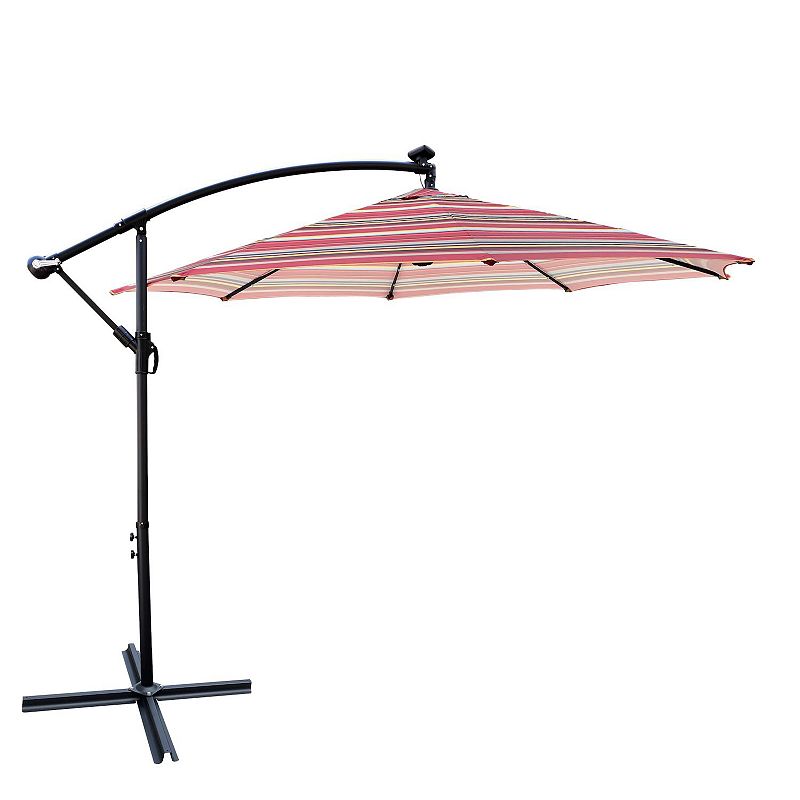 F.C Design 10 ft Outdoor Patio Umbrella with Solar Powered LED Lights， Waterproof， 8 Ribs， Crank and Cross Base for Garden， Deck， Backyard， Pool Shade