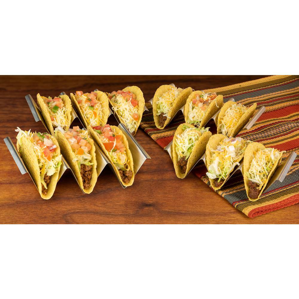 TACO TUESDAY 8.25 in. Stainless Steel Rectangular Taco Holder (Set of 4) TTTH4SS