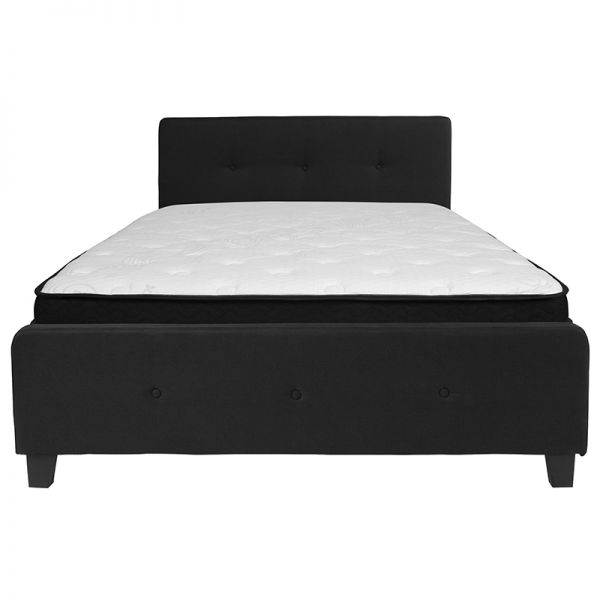 Tribeca Queen Size Tufted Upholstered Platform Bed in Black Fabric with Memory Foam Mattress