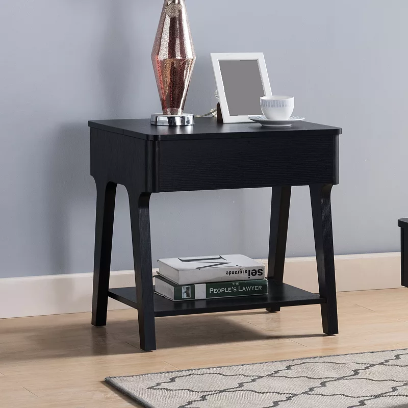 FC Design Black End Table with Lift Top Table Top and Bottom Shelf