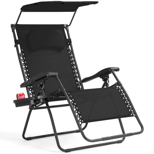 Costway Folding Recliner Zero Gravity Lounge Chair W Shade Canopy Cup Holder Black