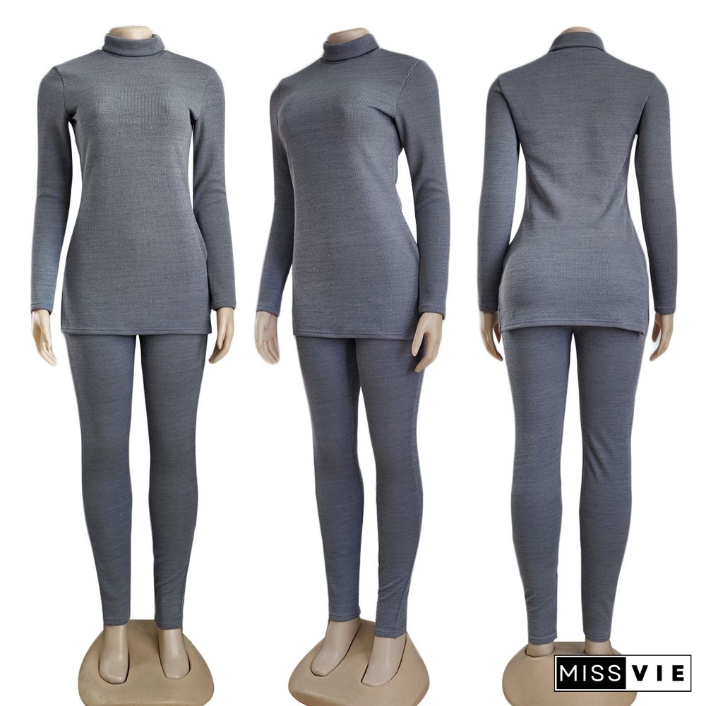 Casual Turtleneck Top And Skinny Pants Two Piece Sets