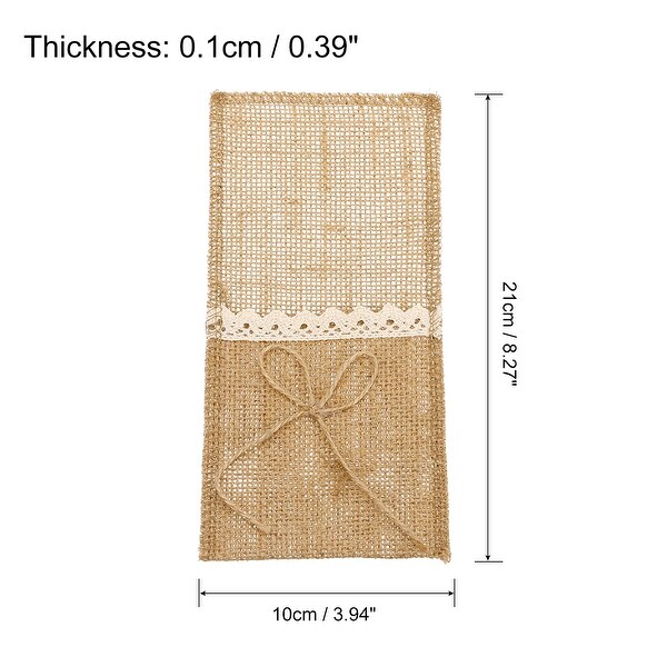 10Pcs Burlap Lace Utensil Holder Knife Fork Bags Cutlery Pouch for Wedding Party - Light Brown