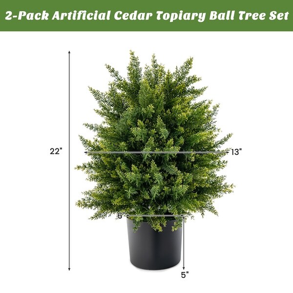 Costway 22'' Artificial Cedar Topiary Ball Tree 2Pack Faux Shrub Bush