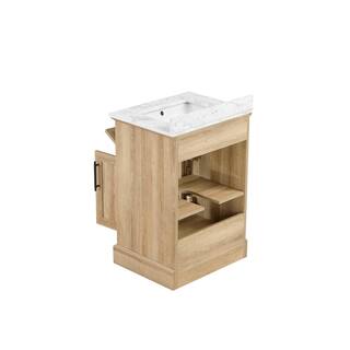 Home Decorators Collection Doveton 24 in. W x 19 in. D x 34.50 in. H Freestanding Vanity in Weathered Tan with White Engineered Stone Top Doveton 24WT