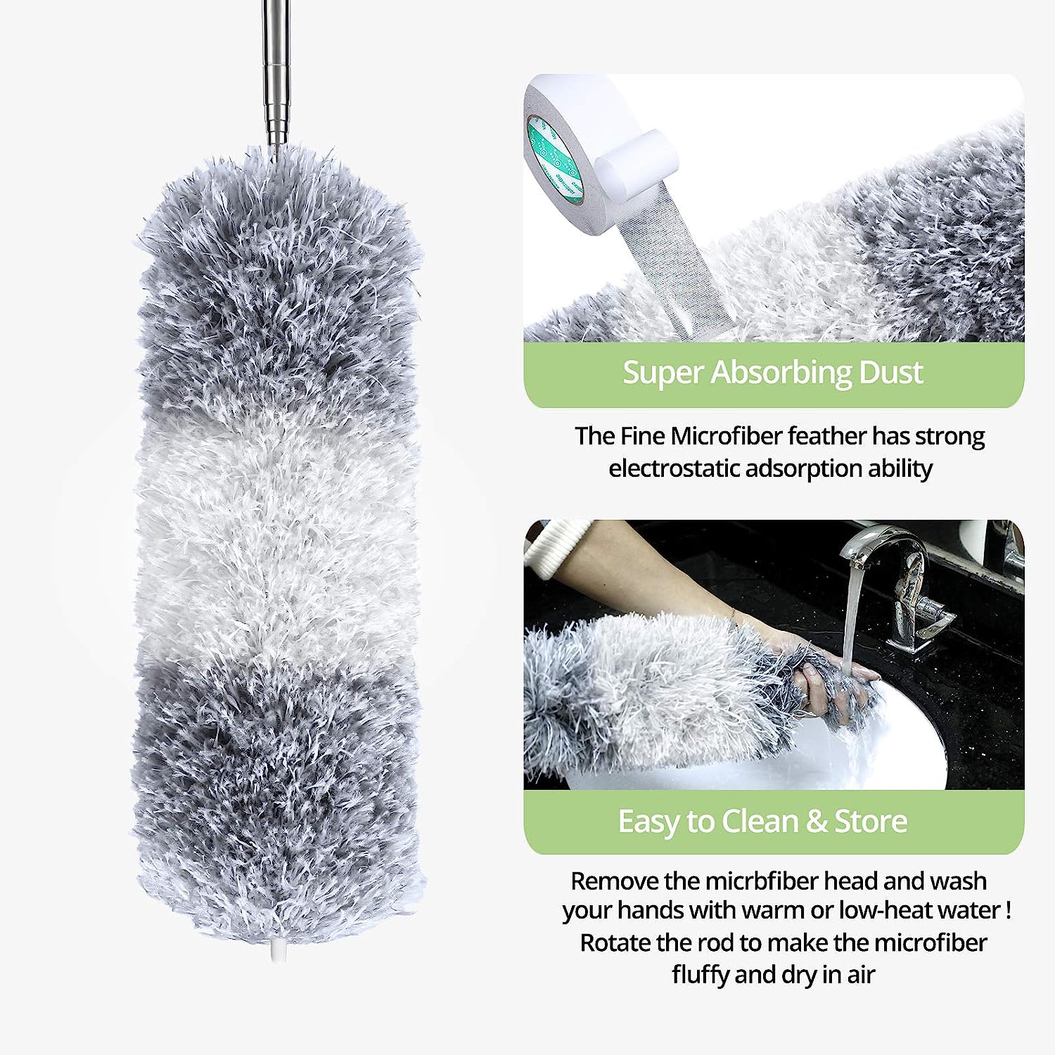 DELUX Microfiber Extendable Feather Duster with 100 inches Extra Long Pole, Bendable Head & Long Handle Dusters for Cleaning Ceiling Fan, High Ceiling, Blinds, Furniture & Cars