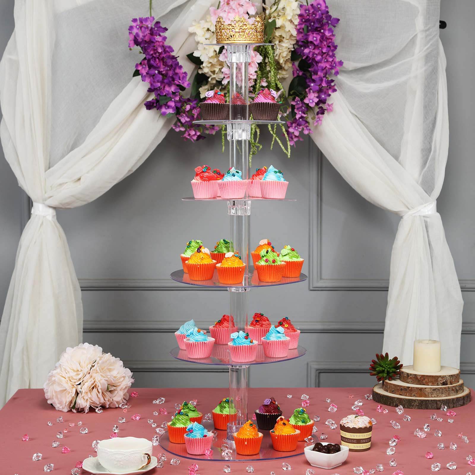 6-Tier Clear Acrylic Cupcake Tower Stand, Dessert Holder Display 33