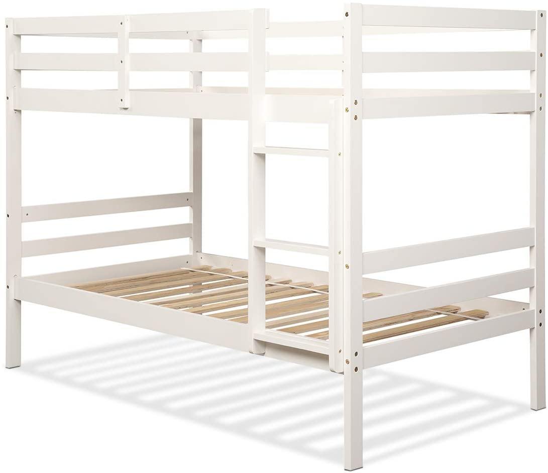 Costzon Twin Bunk Bed, Solid Hardwood Twin Over Twin Bed for Kids with Ladder and Safety Rail