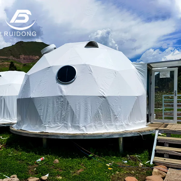 Clear White Roof Luxury Catering Style Dome Tent Camping House For Glamping Outdoors With Delicious Food