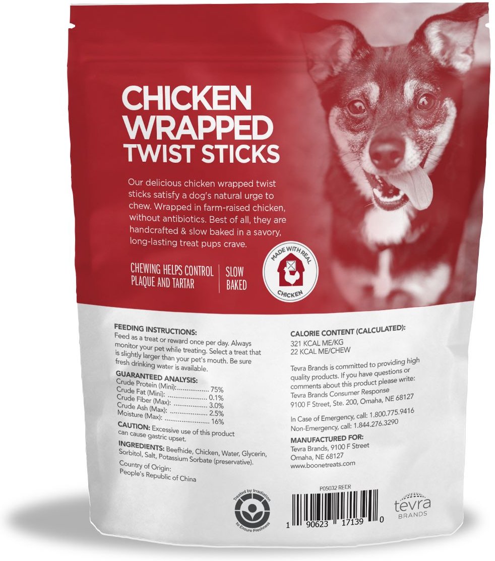 Boone Chicken Wrapped Twist Small Sticks Dog Treats， 20 count