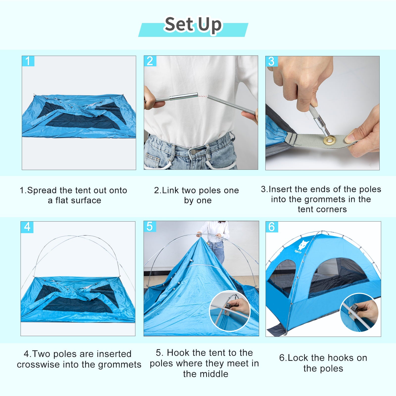 Night Cat Beach Tent Portable Camping Sun Shade Shelter for 2-3 Persons with UV Protection 3 Breathable Mesh Windows Extended Tent Floor Easy Set Up Outdoor Blue