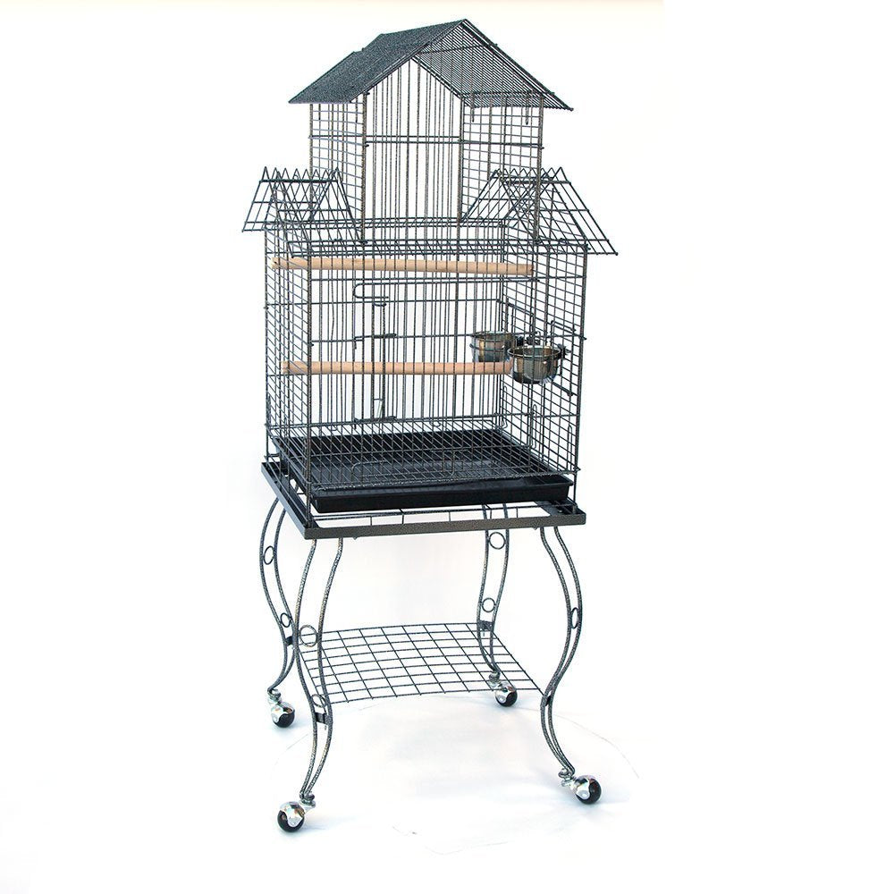 Large Deluxe Pagoda House Canary Parakeet Cockatiel Cockatoos Lovebird Finch Bird Cage with Detachable Rolling Stand