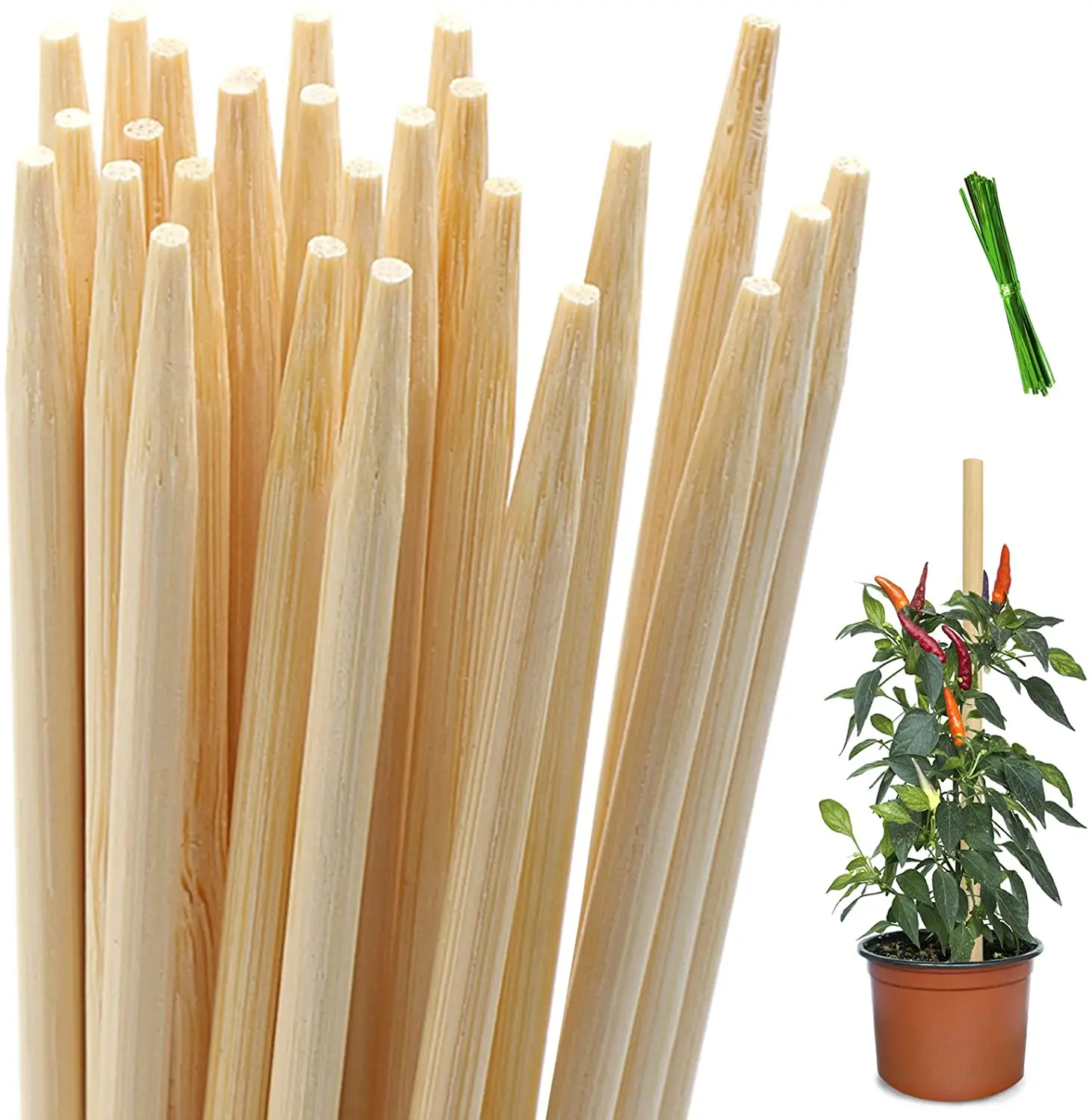 Plant Stakes Garden Stakes Floral Picks Long Bamboo Plant Support for Indoor/Outdoor Plants with Garden Ties Sign Posting Garden