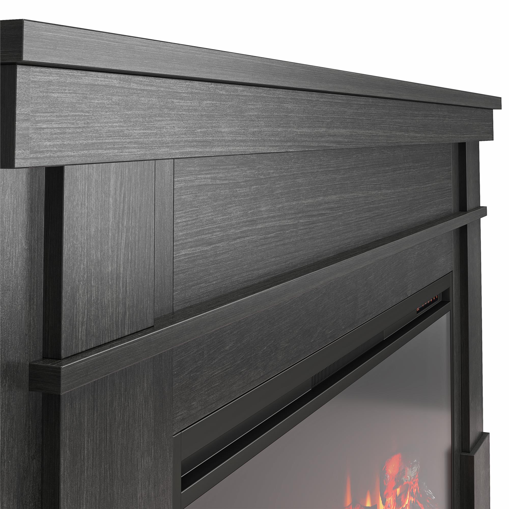 Ameriwood Home Elmdale Wide Mantel with Linear Electric Fireplace, Black Oak