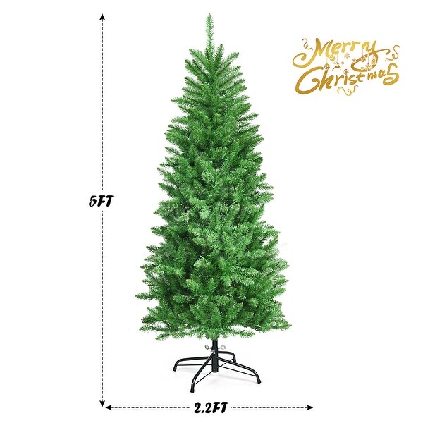 5FT 6FT Artificial Christmas Tree Hinged Fir Pencil Tree with Lights