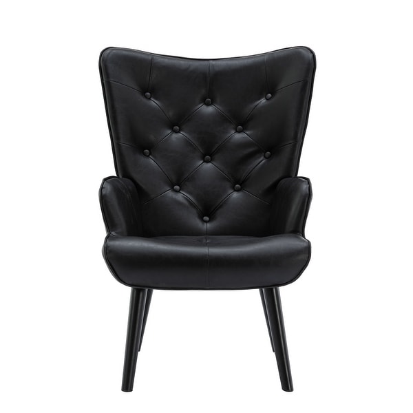 Nordic Style Modern Leisure Chair PU Leather Accent Chair with Button Tufted Decor and Wood Legs