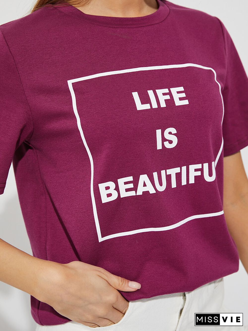 Slogan Print Short Sleeve Crew Neck Casual T-shirt