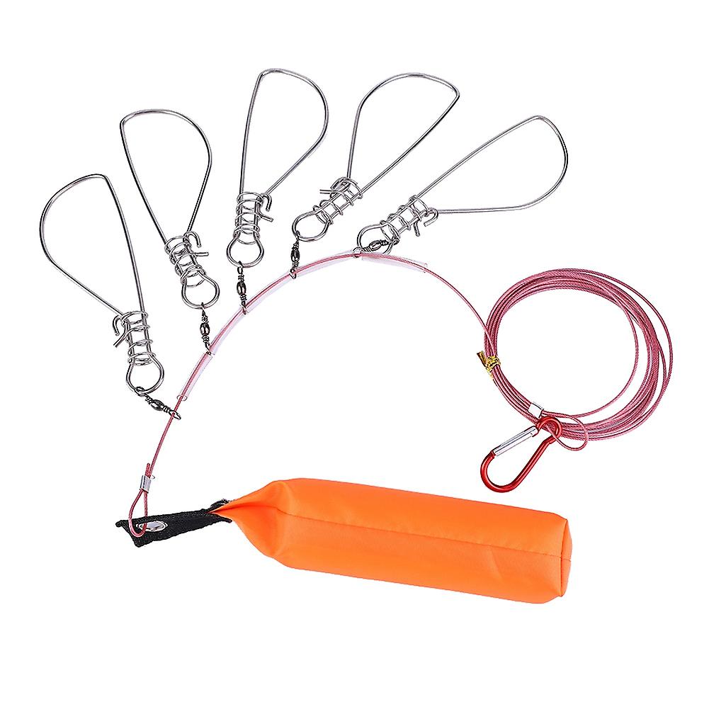 Stainless Steel Heavy Duty Fishing Catch Stringer with 5 Lock Snaps Ropes Float