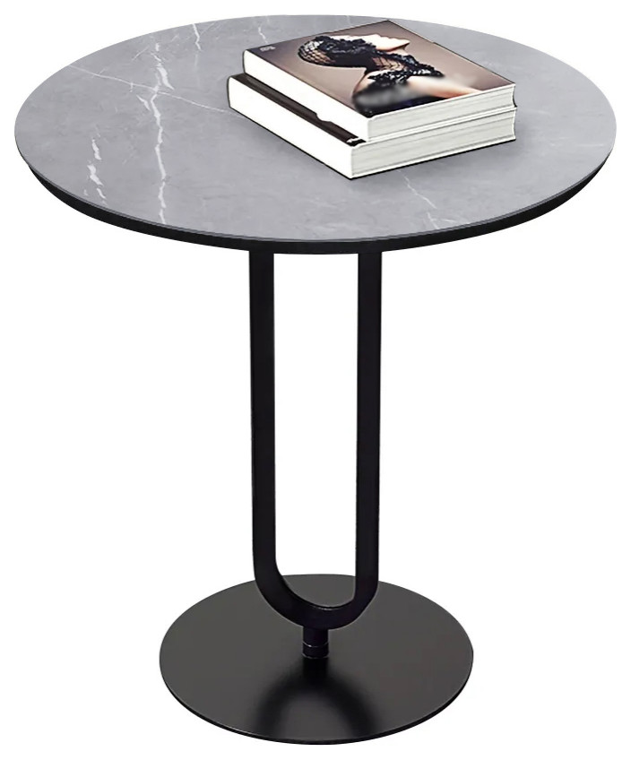 Modern Dark Gray Stone End Table Round Side Table Carbon Steel Base   Transitional   Side Tables And End Tables   by Homary International Limited  Houzz