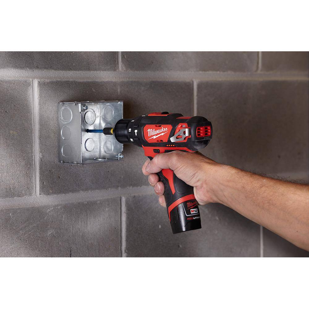 Milwaukee M12 12V Lithium-Ion Cordless 3/8 in. Hammer Drill/Driver Kit with Two 1.5 Ah Batteries and Hard Case