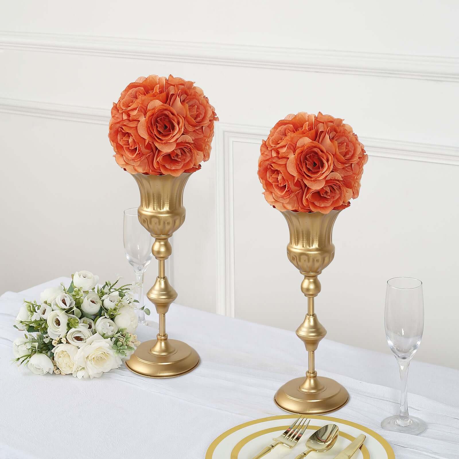 2 Pack Terracotta (Rust) Artificial Silk Rose Kissing Ball, Faux Flower Ball 7