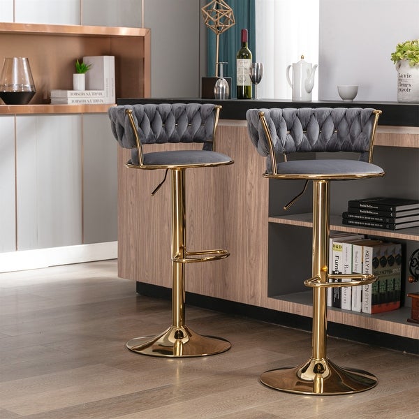 Set of 2 Swivel Height Adjustable Bar Stools with Footrest