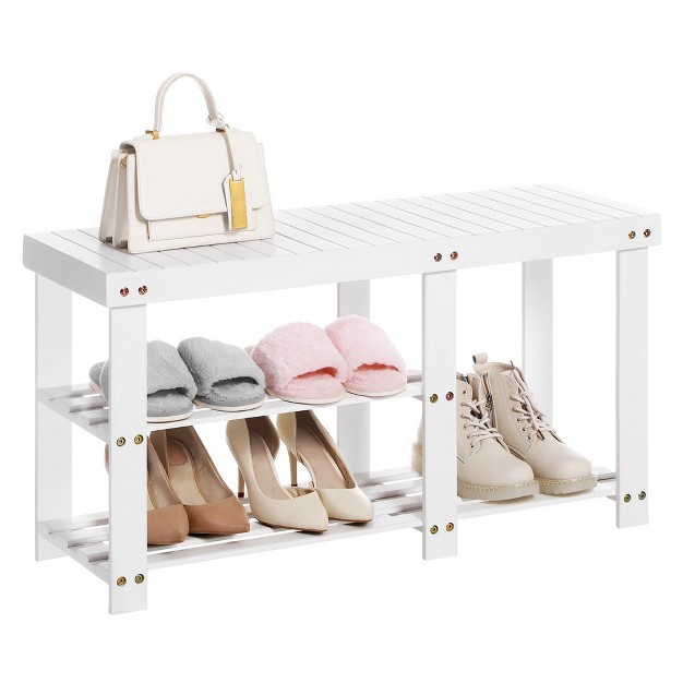 Songmics Bamboo Shoe Bench 3 tier Shoe Rack For Boots Entryway Storage Organizer