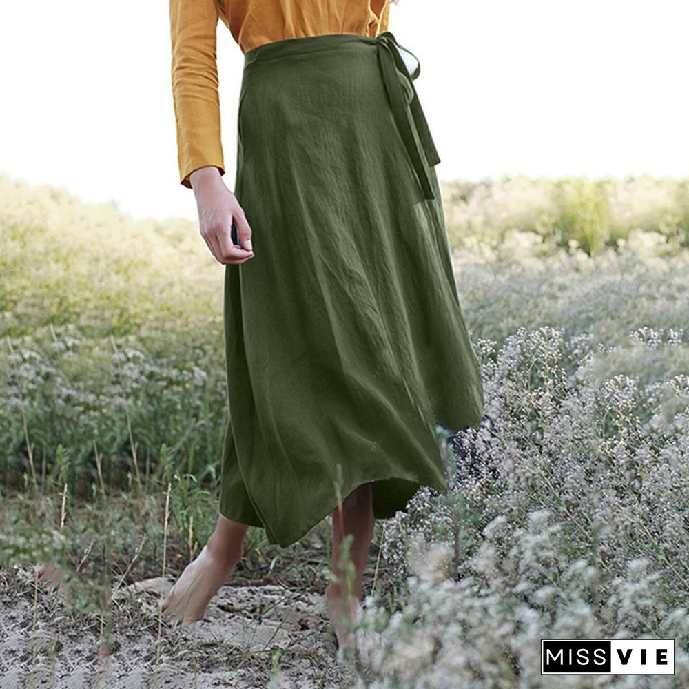 Vintage Elegant Skirt Women Cotton Side Tie A-Line Skirt Summer Long Skirt Dress