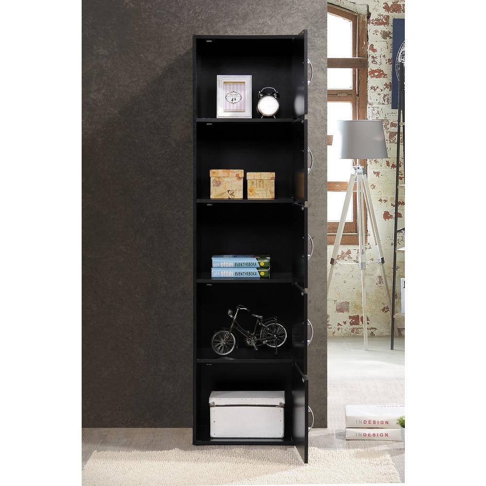 HODEDAH 59 in. Black Wood 5-shelf Standard Bookcase with Doors HID5 BLACK