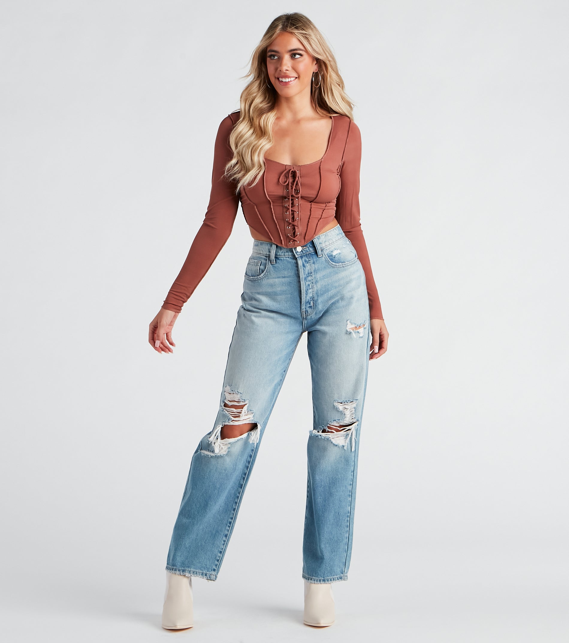 Casually Chic Long Sleeve Corset Top