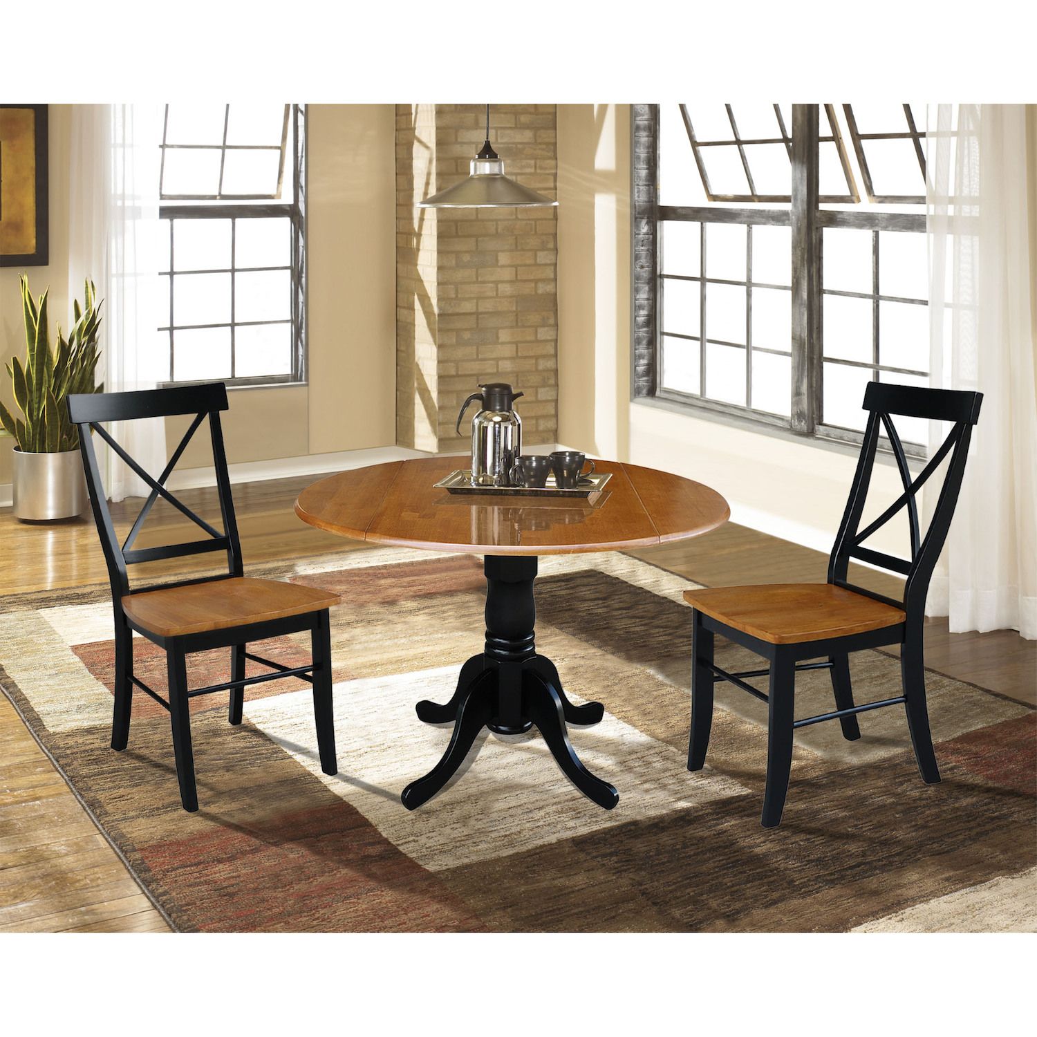 International Concepts Drop Leaf Dining Table and X-Back Chair 3-piece Set