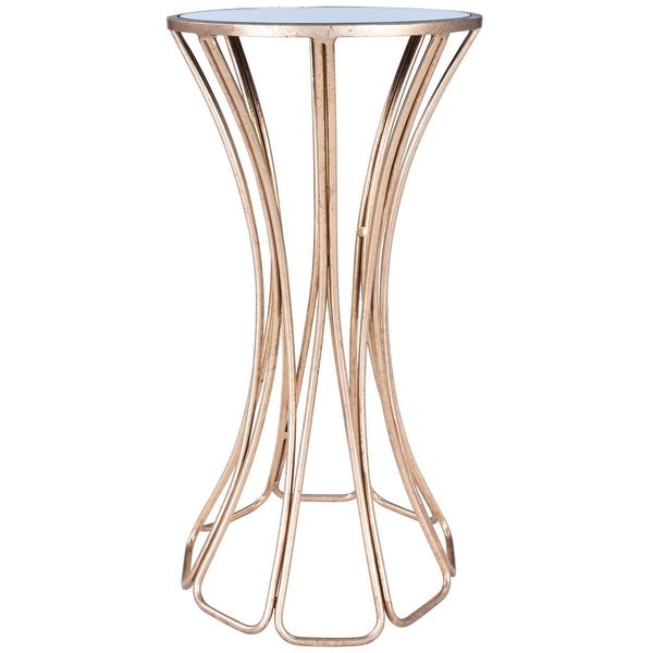 Offex Faruh Metal and Dark Tinted Mirrored Top Modern Round End Table - 11.25