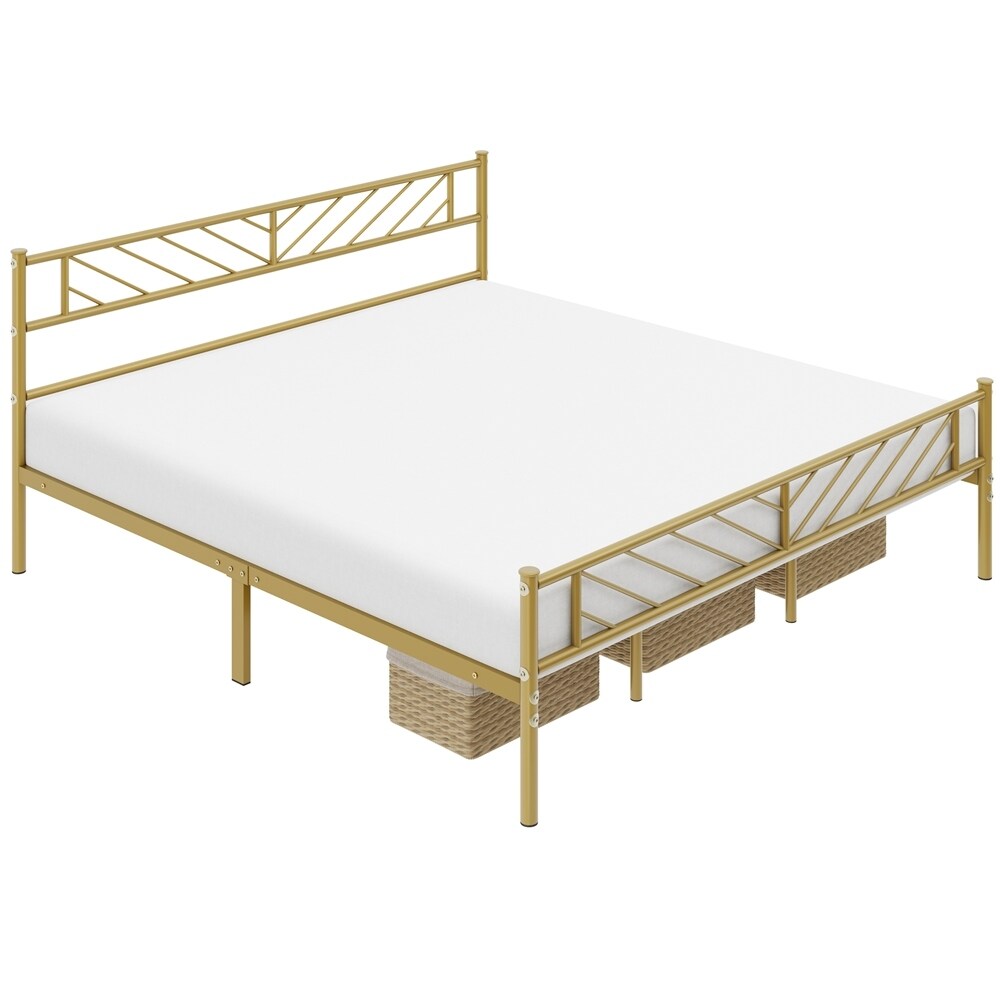 Yaheetech Minimalist Metal Platform Bed with Arrow Design Headboard and Footboard