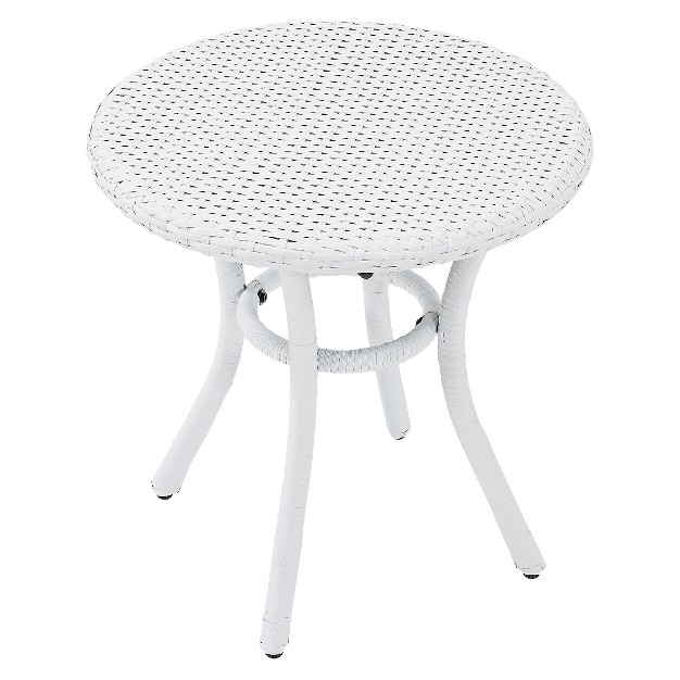 Crosley Palm Harbor Outdoor Wicker Round Side Table In White