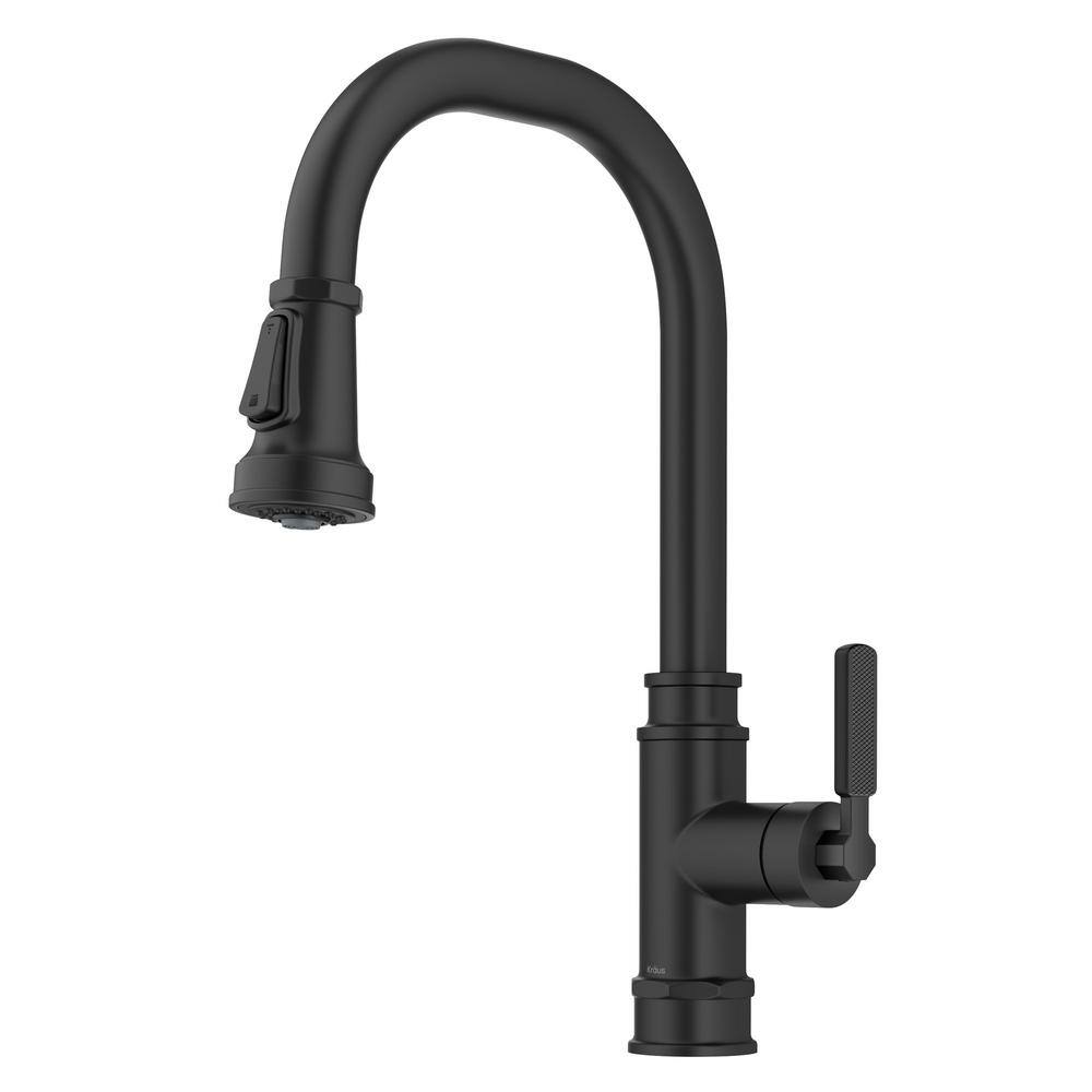 KRAUS Allyn Transitional Industrial Pull-Down Single Handle Kitchen Faucet in Matte Black KPF-4101MB