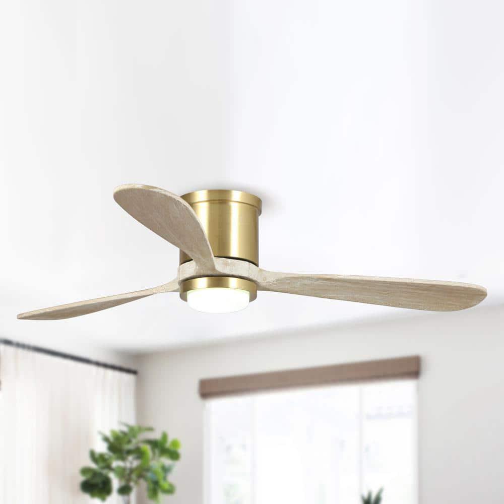 Parrot Uncle Mayna 52 in LED Sand Gold Flush Mounted Ceiling Fan with Light and Remote Control