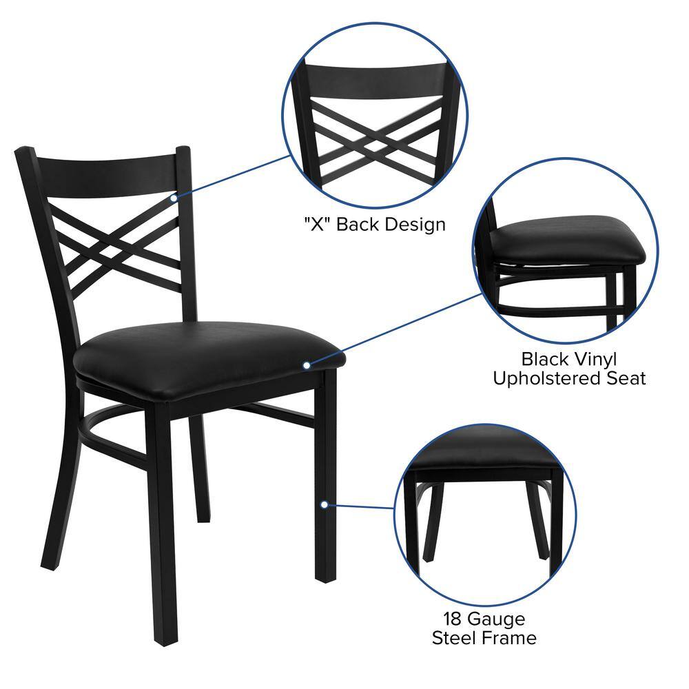 Flash Furniture Hercules Series Black X Back Metal Restaurant Chair with Black Vinyl Seat XU6FOBXBKBLKV