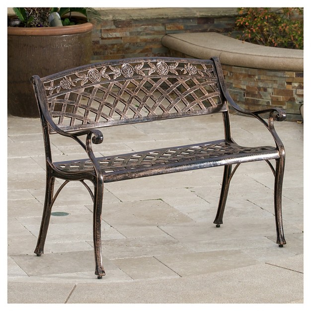 Hamilton Cast Aluminum Patio Bench Copper Christopher Knight Home