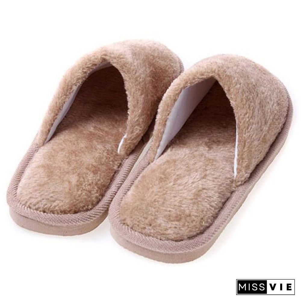 1Pair Long Plush Suede Slippers Home Indoor Shoes Winter Slippers