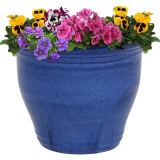 Sunnydaze Studio 15 in. Blue Ceramic IndoorOutdoor Planter AP-971