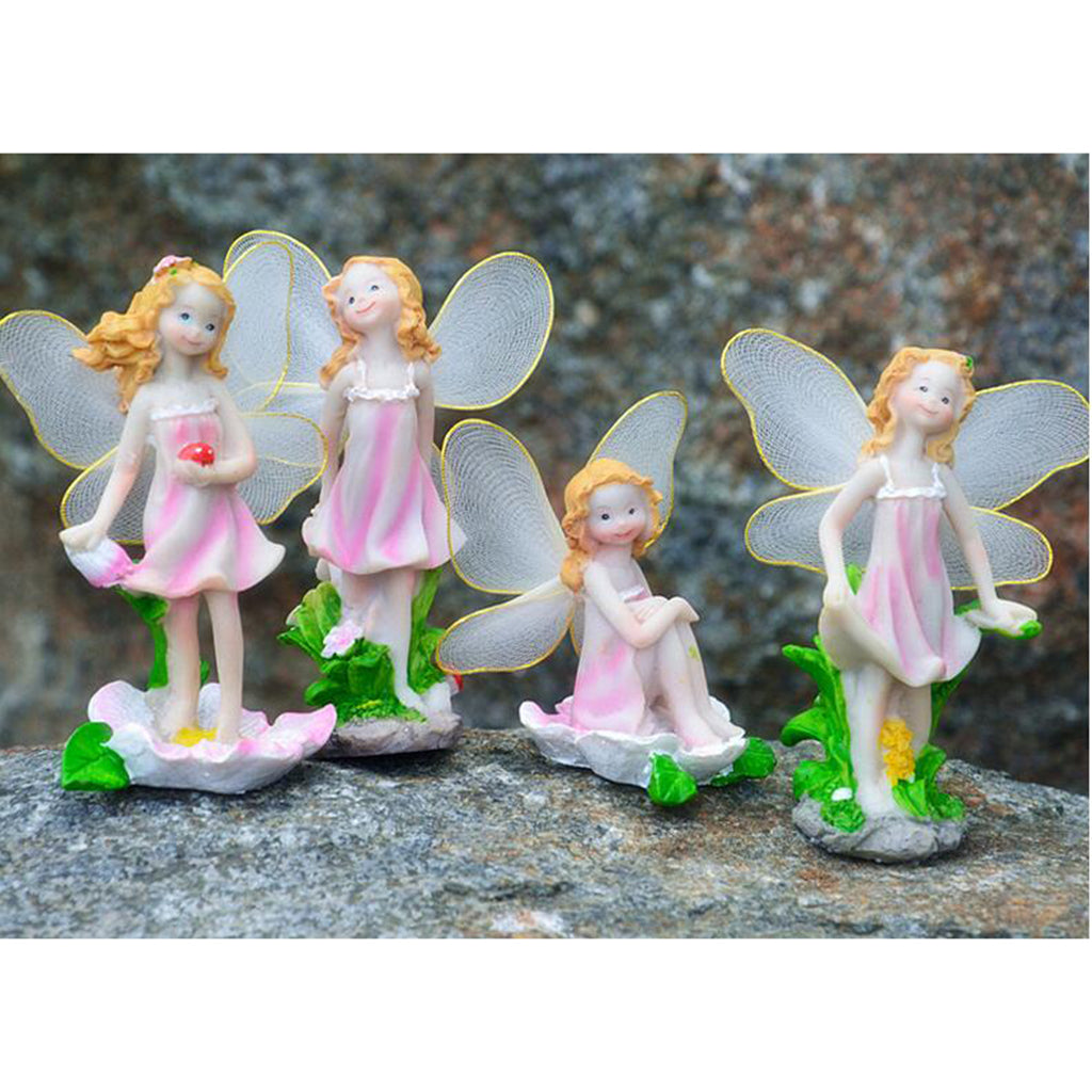 4 Pcs Flower Fairies Miniature Garden Ornaments ， Fairy Animals Dollhouse Plant Pot Figurine DIY Home Decoration Kids Toy Gift