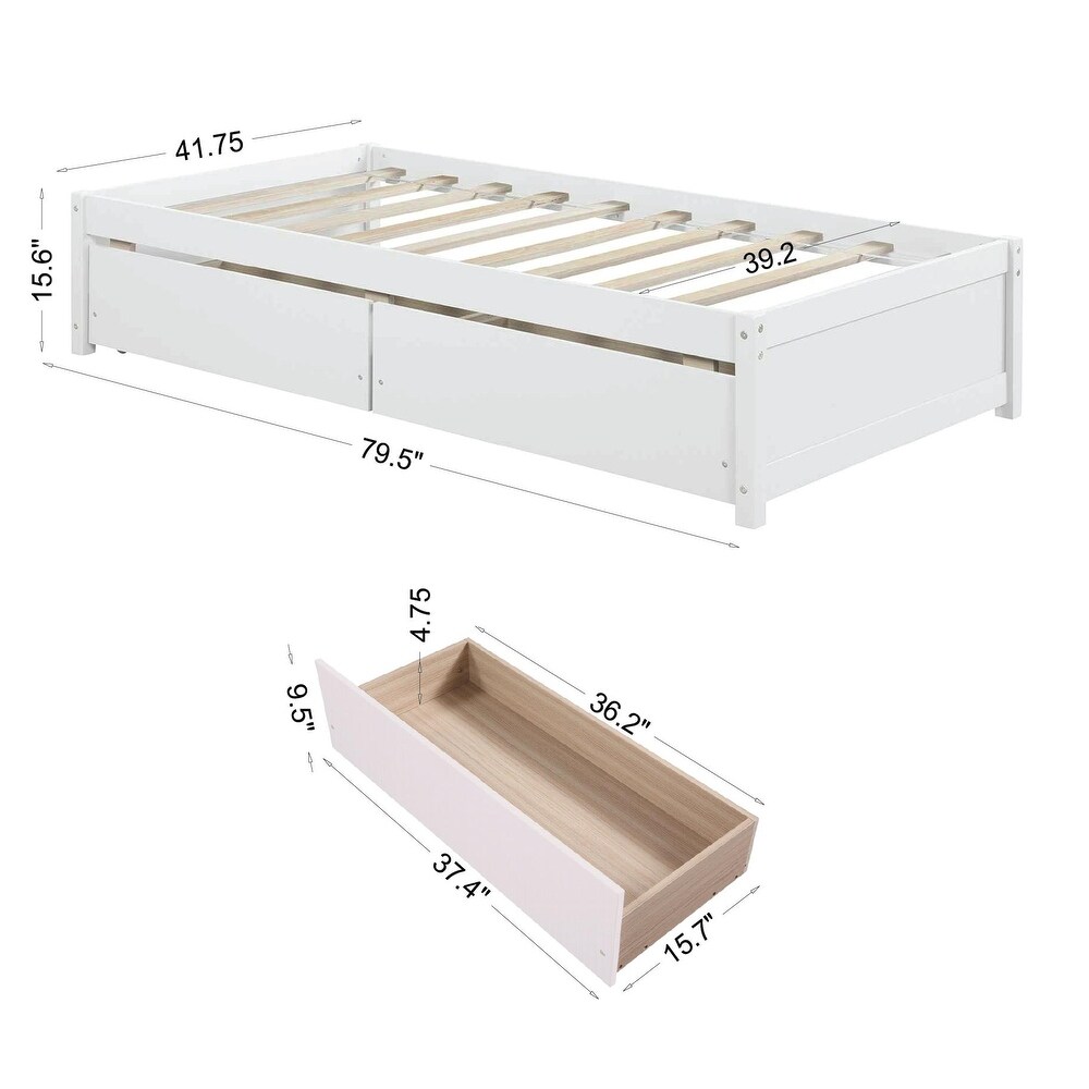 White Twin Bed with 2 Storage drawers