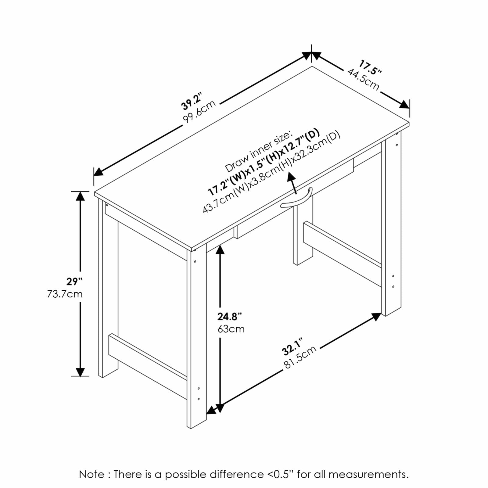 Furinno Jaya Writing Desk with Drawer, 15108BKW