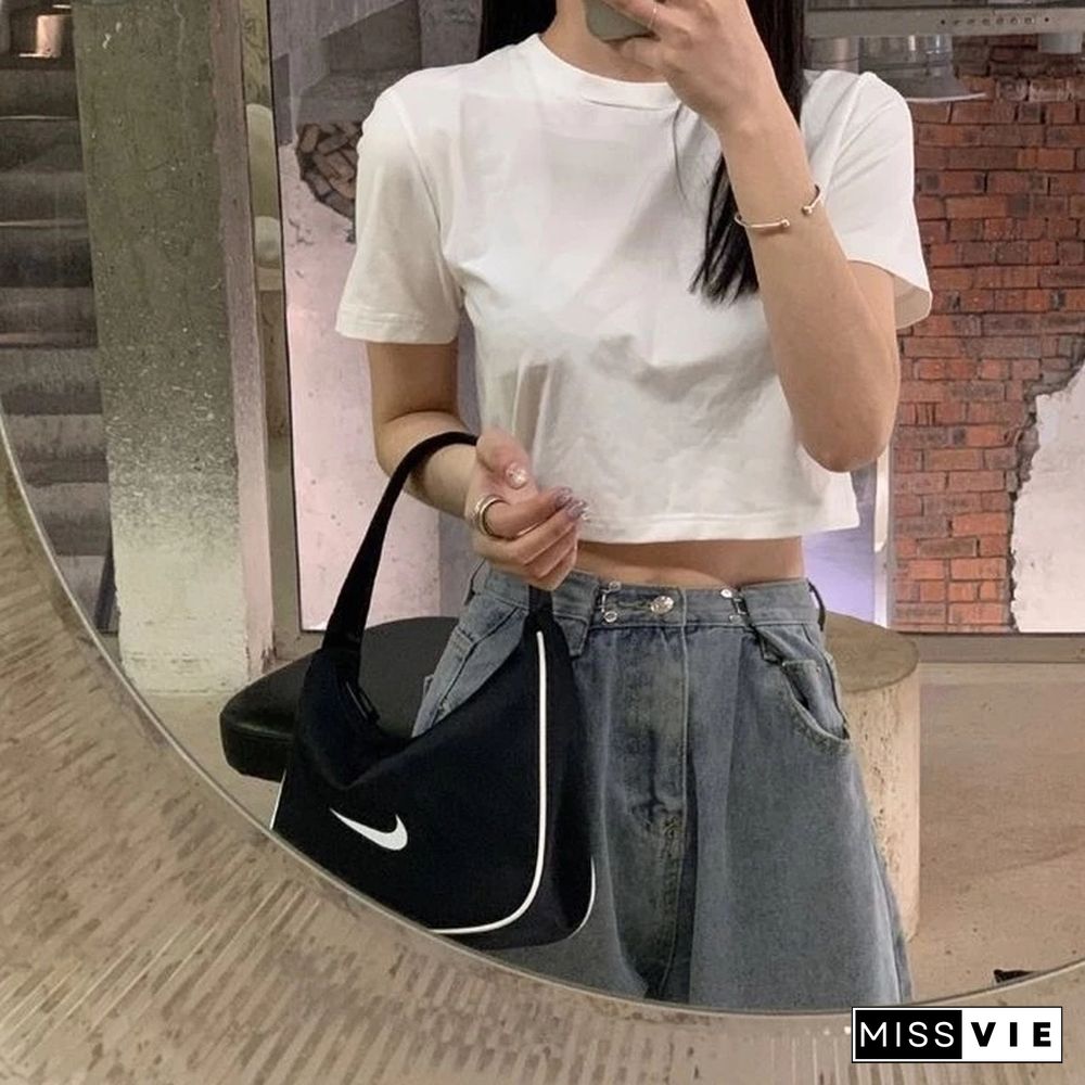 T-shirt Women Cropped Solid Sexy Minimalist Hot Sale Slim Casual Fashion Preppy Chic Basic Tops Korean Style Streetwear Popular