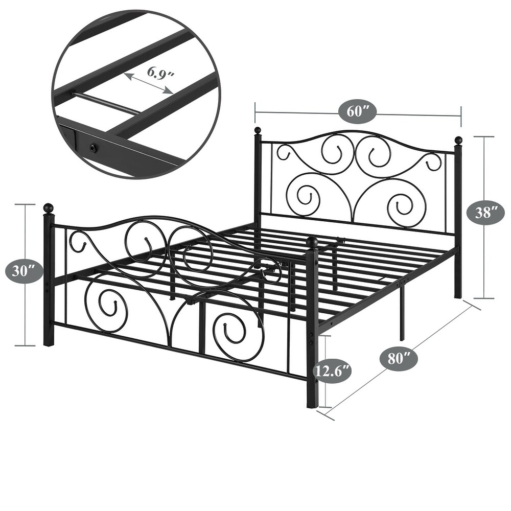 Classic Black Scroll Metal Platform Bed Frame